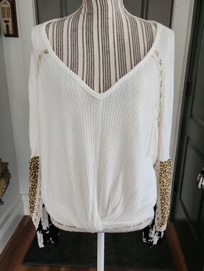 Hummingbird Waffle Knit Boho Oversized Top